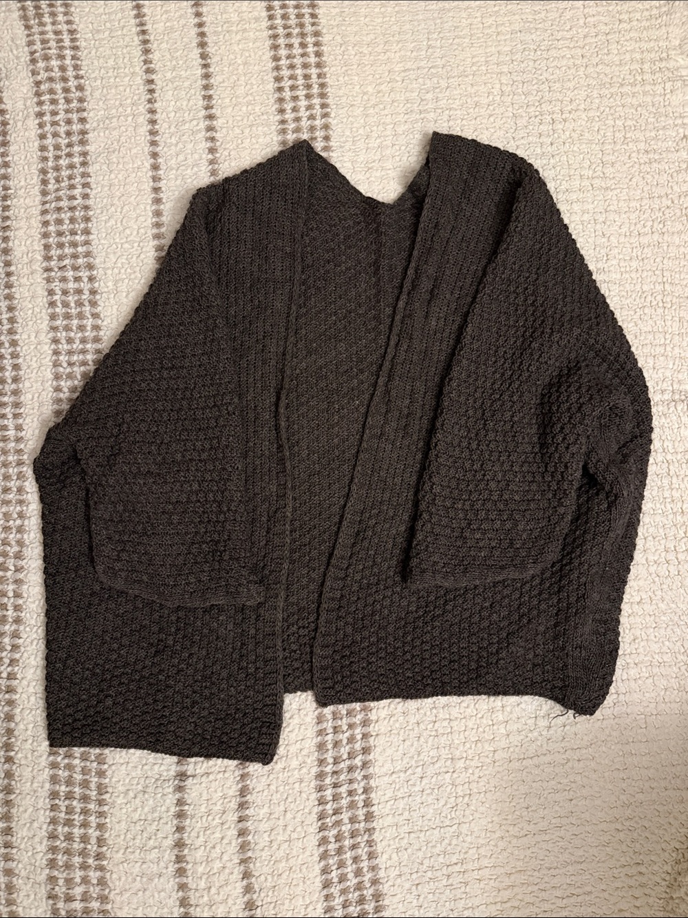 Women's Black Textured Open Cardigan Sweater